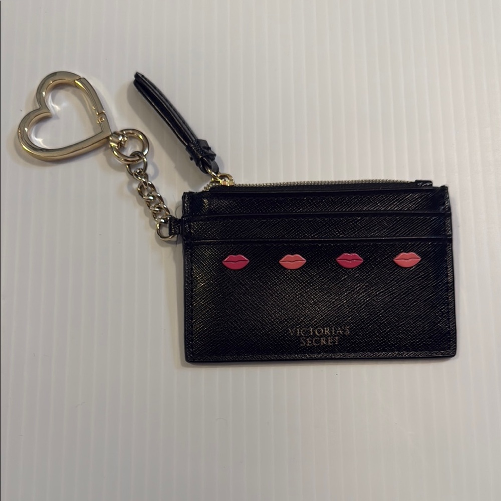 Victoria's Secret Black and Pink Key Card Holder with Heart Charm
